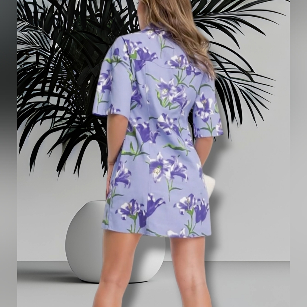 ASOS Design TWILL MINI SHIRT DRESS IN FLORAL PRINT. Size 12. NWOT - Picture 3 of 8